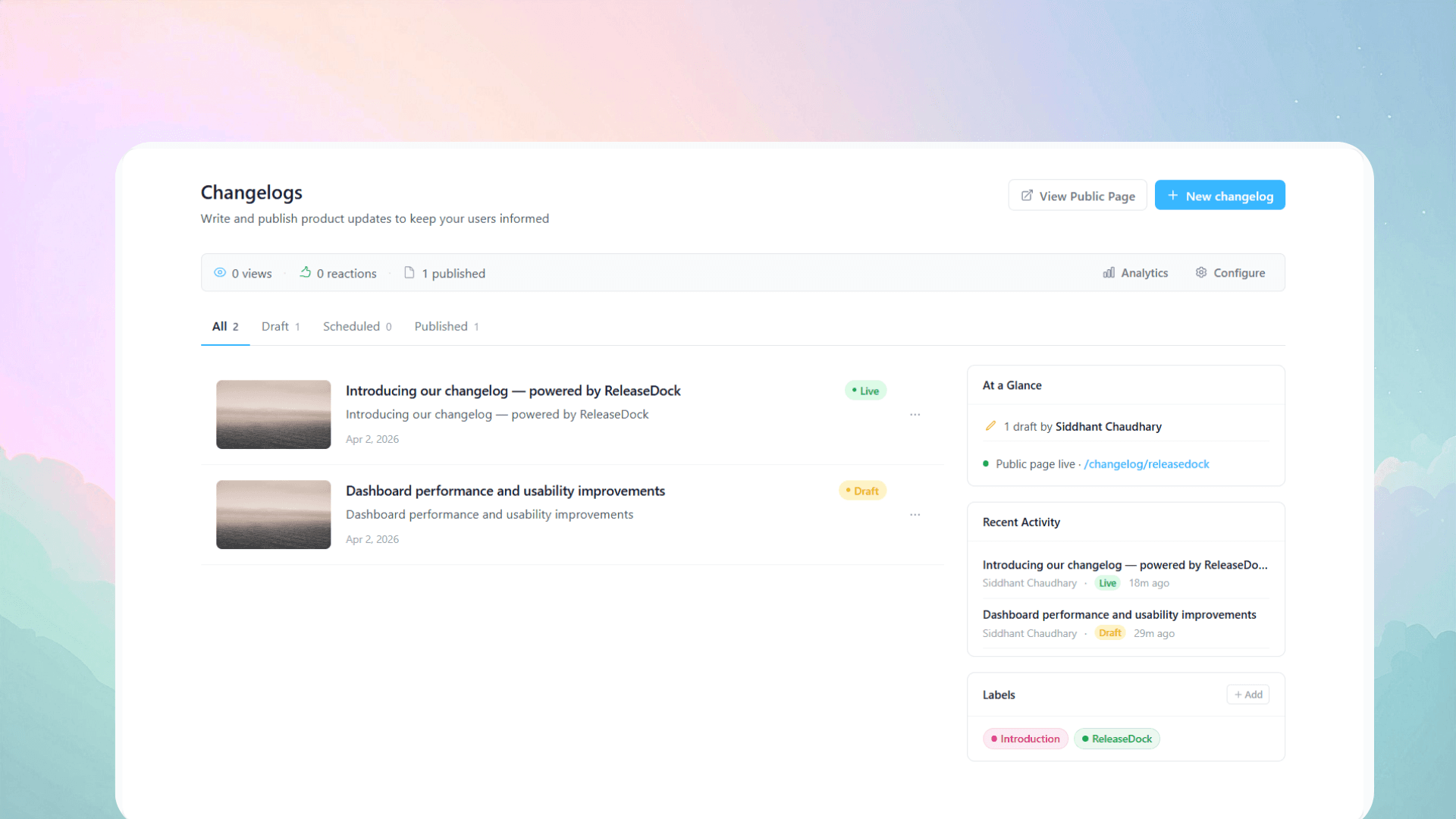 ReleaseDock changelog dashboard