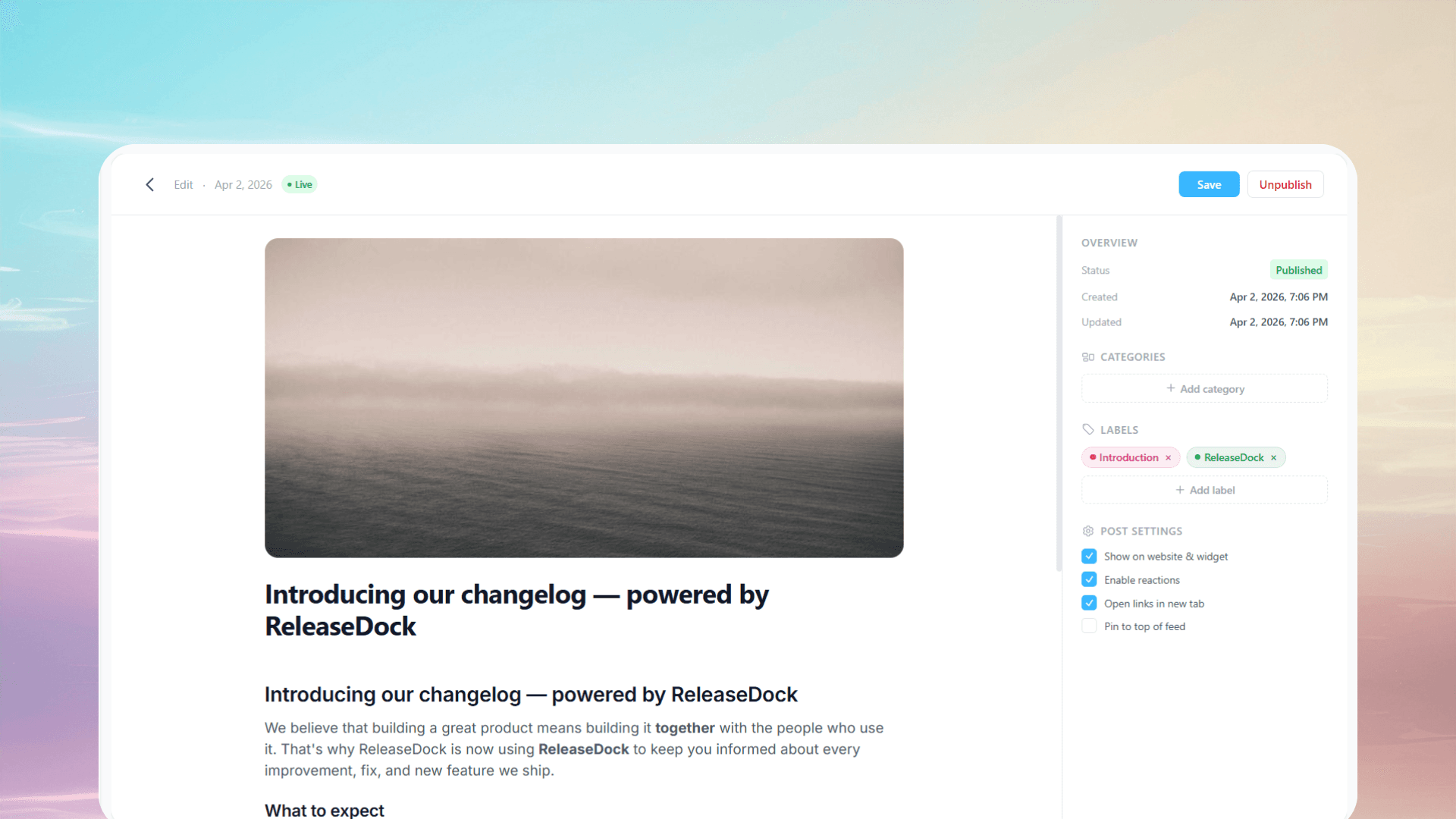 ReleaseDock changelog editor