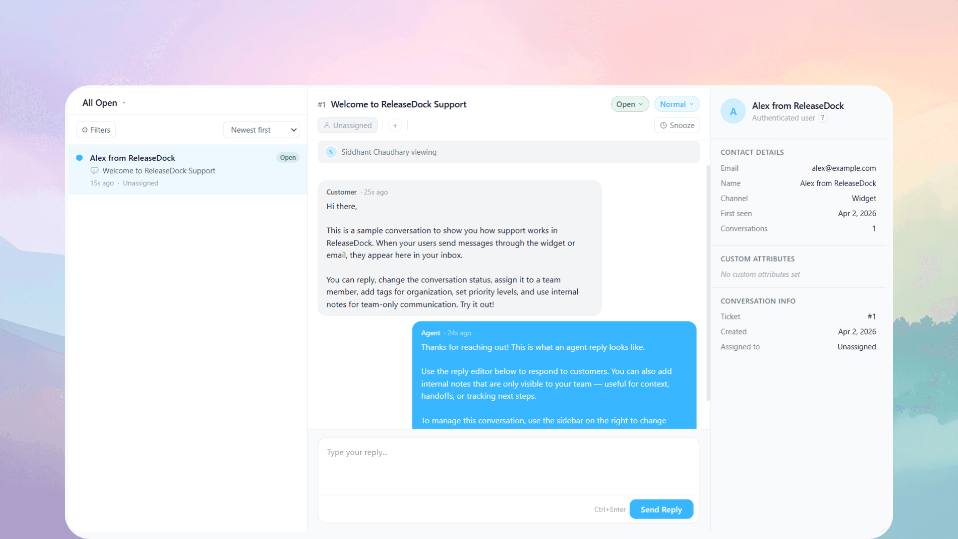 ReleaseDock support inbox