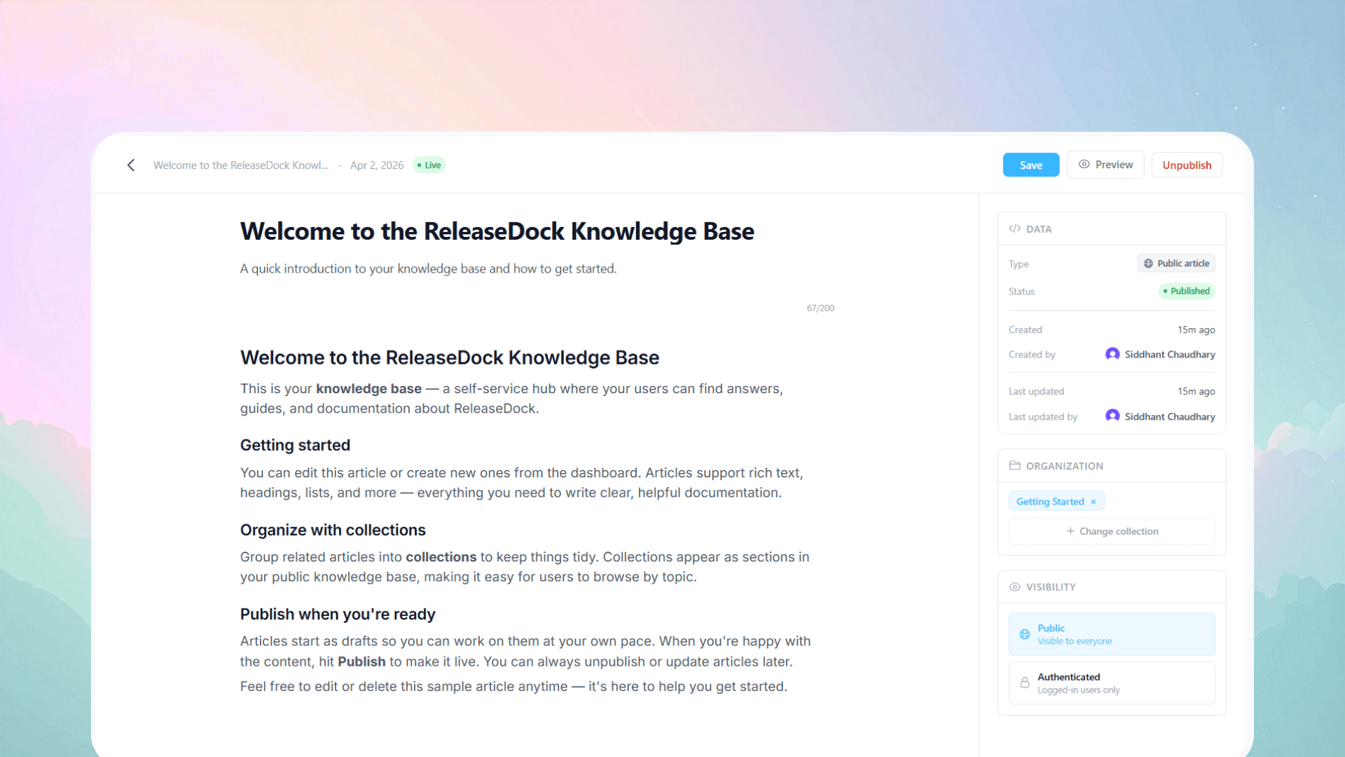 ReleaseDock knowledge base editor