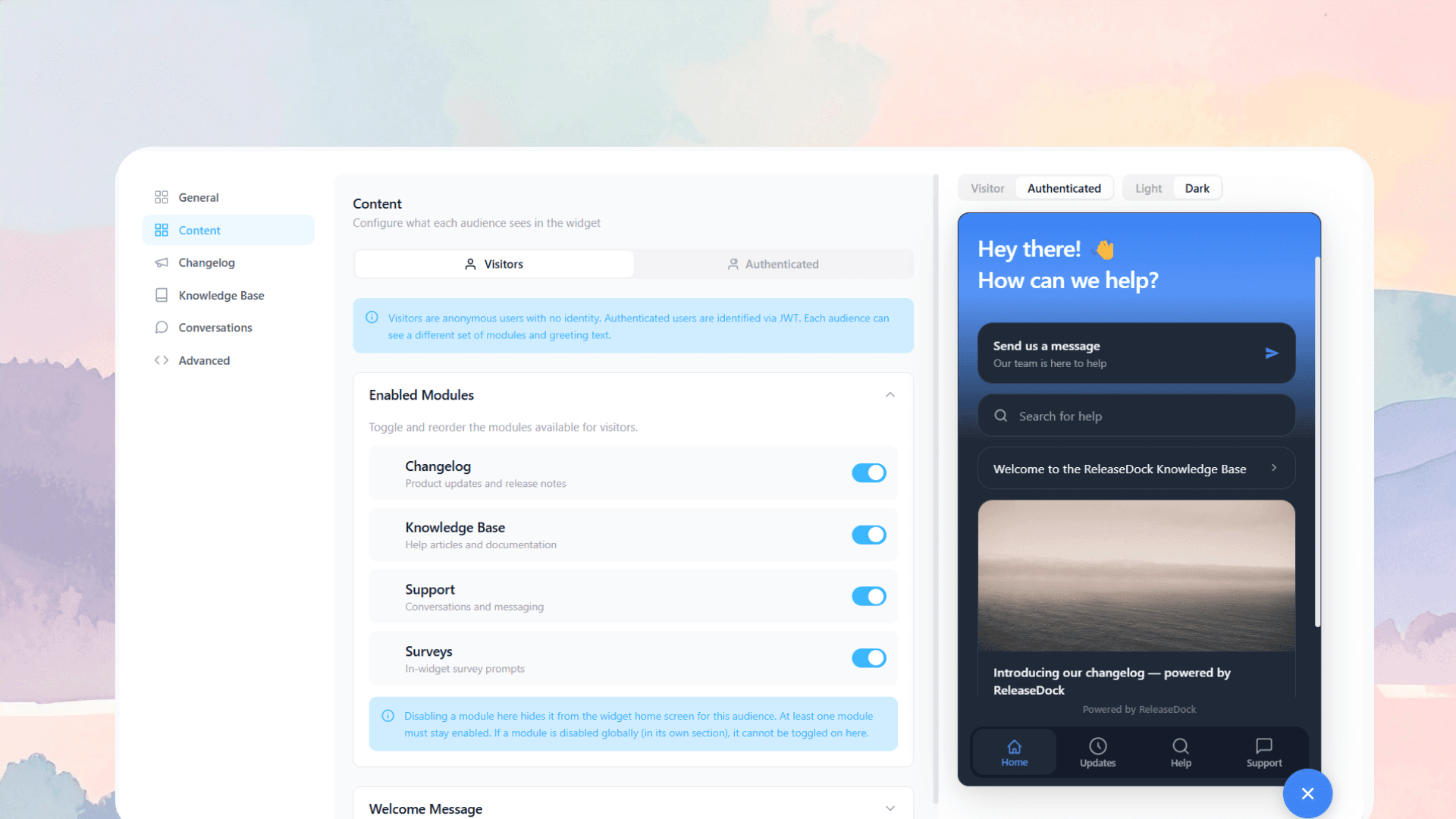 ReleaseDock widget customization editor