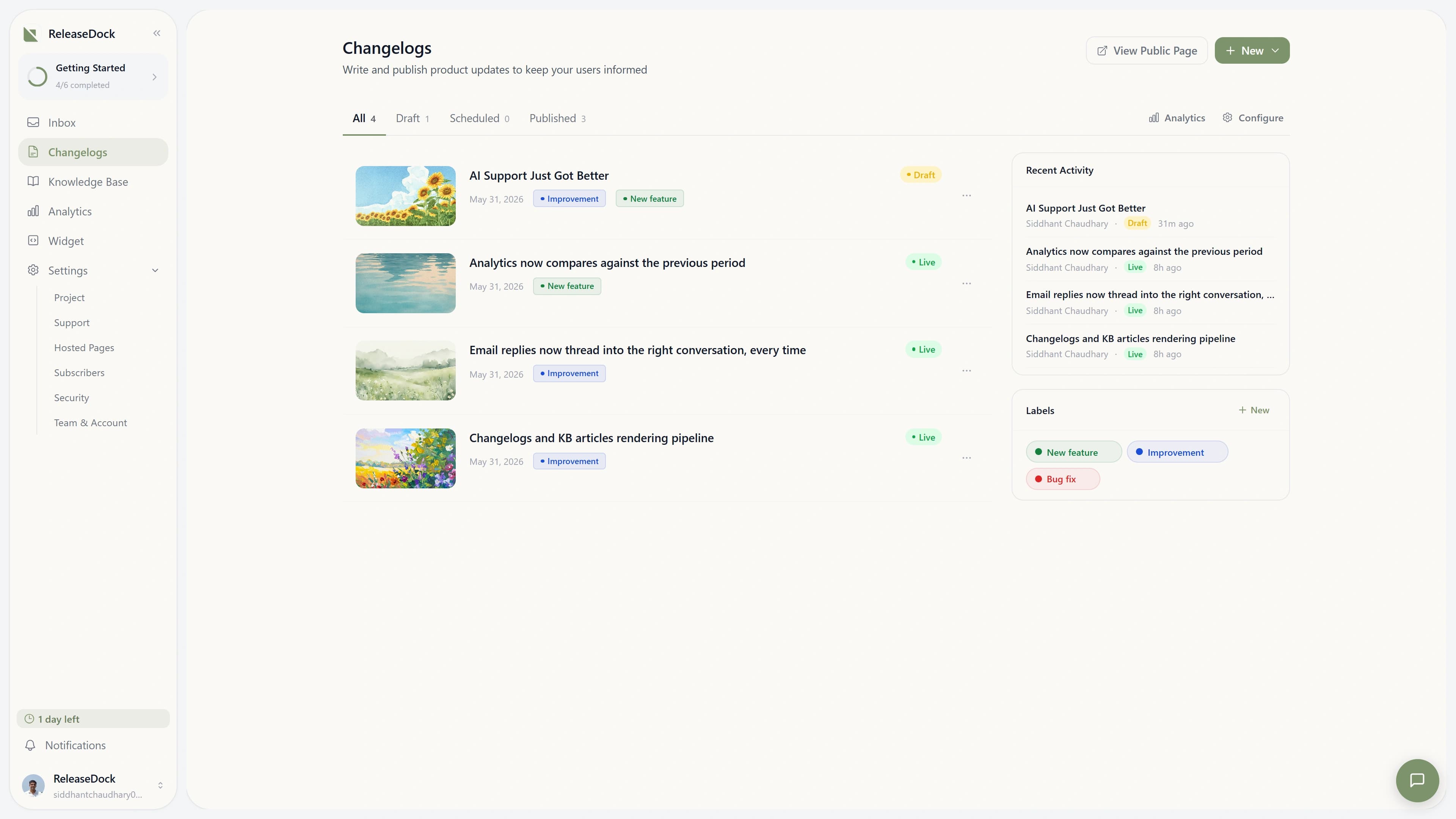 ReleaseDock changelog dashboard